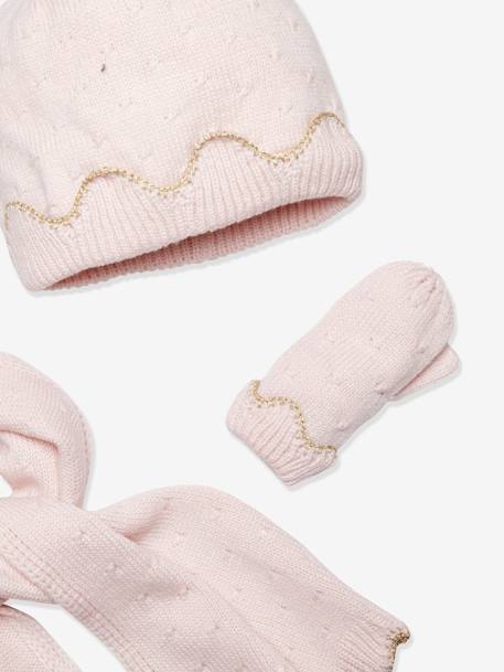 Oeko Tex® Beanie + Scarf + Gloves Set for Girls Light Pink/Print - vertbaudet enfant 