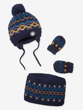 Baby-Accessories-Hats, scarves, gloves-Beanie + Snood + Mittens Set for Baby Boys, Oeko Tex®