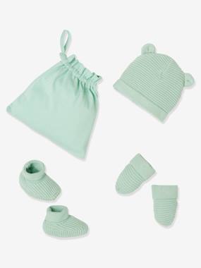 Baby-Accessories-Hats, scarves, gloves-Beanie, Mittens & Booties Set, Matching Pouch, Oeko-Tex®, for Newborn Babies