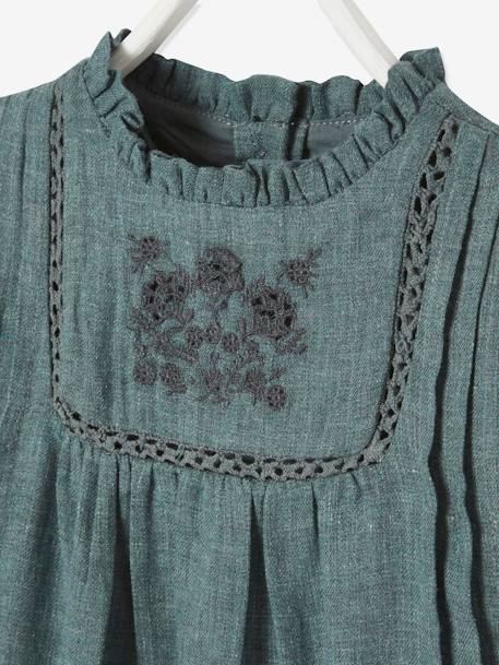Dress with Embroidered Cravat for Babies GREY LIGHT MIXED COLOR+Khaki - vertbaudet enfant 