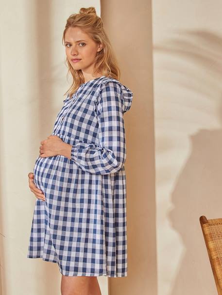 Dress with Woven Checks, Maternity & Nursing Special Dark Blue Checks - vertbaudet enfant 