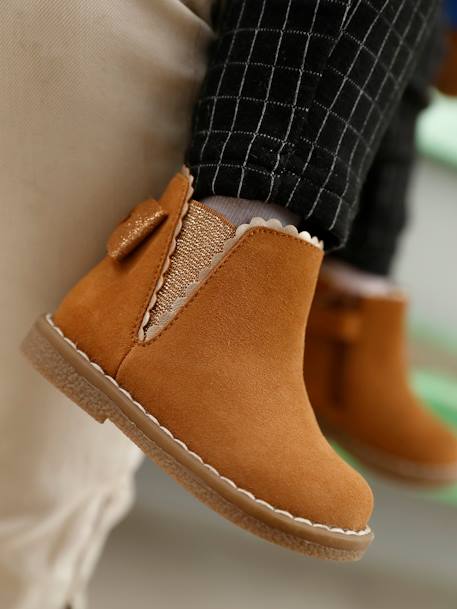 Boots bébé fille cuir zippées beige imprimé+bordeaux+CAMEL+marine+noir - vertbaudet enfant 