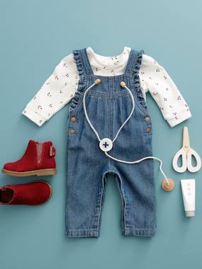 Baby-Dungarees & All-in-ones-Denim Dungarees with Ruffles, for Babies