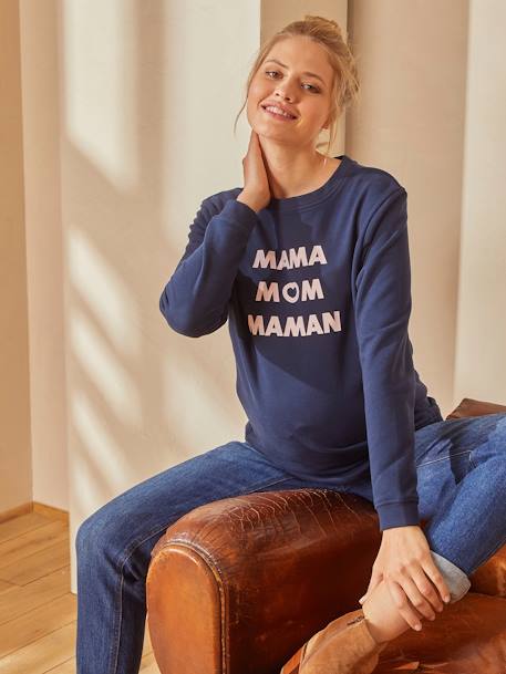 Maternity & Nursing Special Fleece Sweatshirt with Message Dark Blue - vertbaudet enfant 