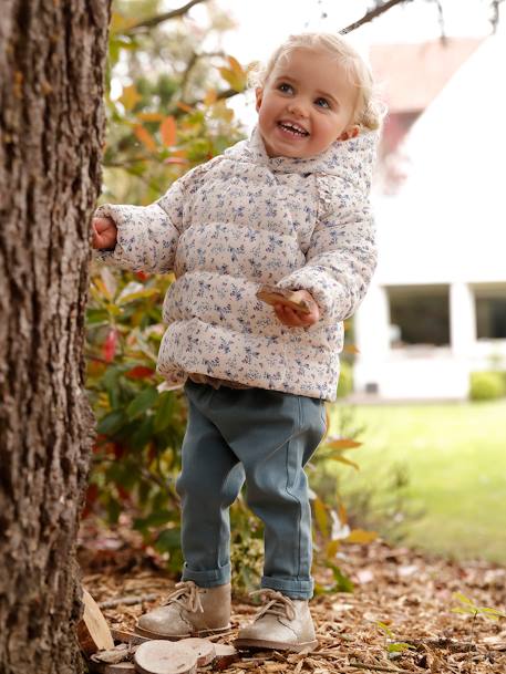 Asymmetric Jacket, Lined, for Babies Light Pink/Print+slate blue - vertbaudet enfant 