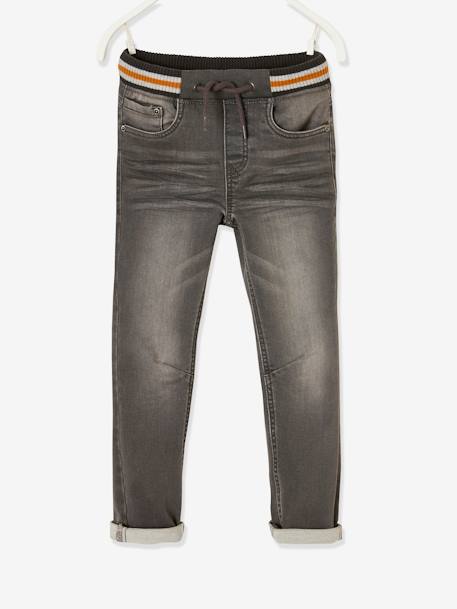 Jean garçon droit facile à enfiler denim effet molleton BRUT FONCE+denim black+denim bleached+denim gris+double stone+STONE MOYEN - vertbaudet enfant 