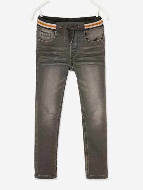 Jean garçon droit facile à enfiler denim effet molleton BRUT FONCE+denim black+denim bleached+denim gris+double stone+STONE MOYEN - vertbaudet enfant 