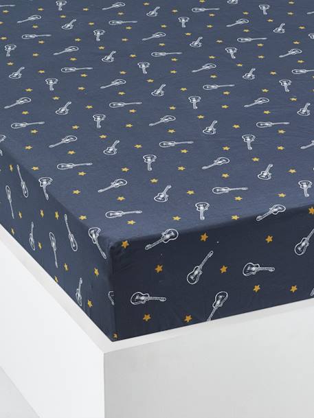 Children's Fitted Sheet, ROCK STAR Dark Blue/Print - vertbaudet enfant 