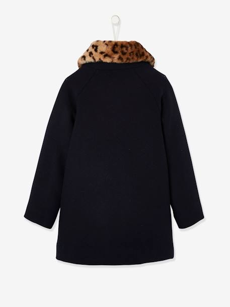 Woollen Jacket, Removable Faux Fur Collar, Padding in Recycled Polyester, for Girls Dark Blue - vertbaudet enfant 