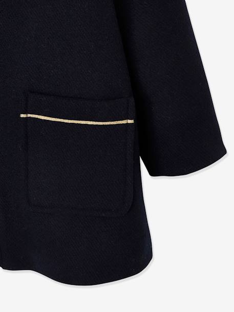 Manteau en drap de laine fille col fourrure amovible garnissage en polyester recyclé encre - vertbaudet enfant 