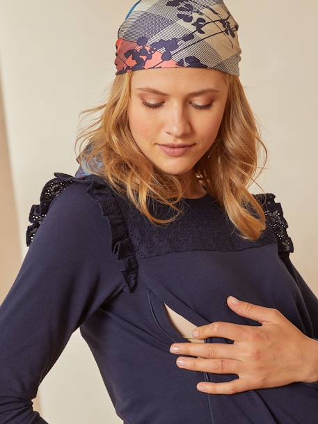 Dual Fabric Top, Maternity & Nursing Dark Blue - vertbaudet enfant 