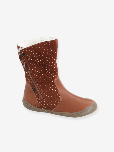 Leather Boots for Girls Black+Brown - vertbaudet enfant 