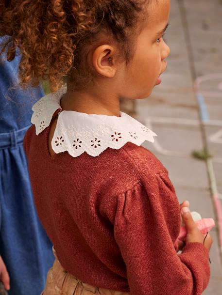 Pull fantaisie col en broderie anglaise fille cacao - vertbaudet enfant 