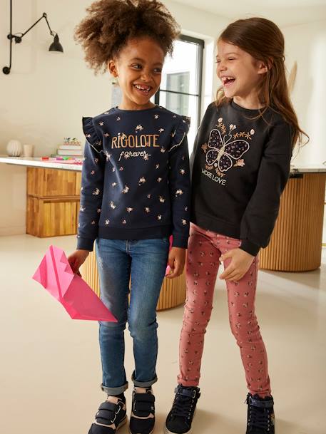 Jean slim MorphologiK fille tour de hanches LARGE avec usures BLEU FONCE DELAVE+denim black+DENIM GREY - vertbaudet enfant 