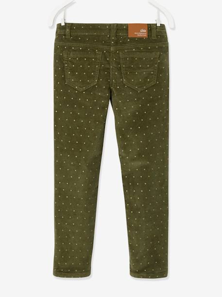 MorphologiK Slim Leg Corduroy Trousers with Iridescent Dots for Girls, Medium Hip Green/Print - vertbaudet enfant 