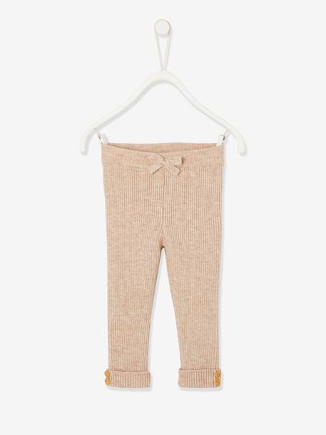 Fine Knit Leggings for Babies Beige+coral+marl grey - vertbaudet enfant 
