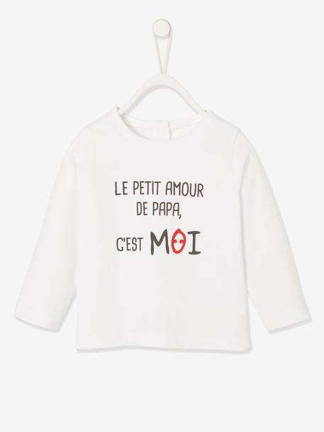 Long Sleeve Top with Message, for Babies BLUE LIGHT SOLID WITH DESIGN+White - vertbaudet enfant 