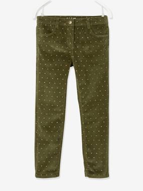 -MorphologiK Slim Leg Corduroy Trousers with Iridescent Dots for Girls, Wide Hip