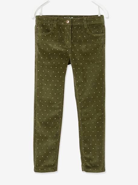 MorphologiK Slim Leg Corduroy Trousers with Iridescent Dots for Girls, Wide Hip Dark Blue/Print+Green/Print - vertbaudet enfant 