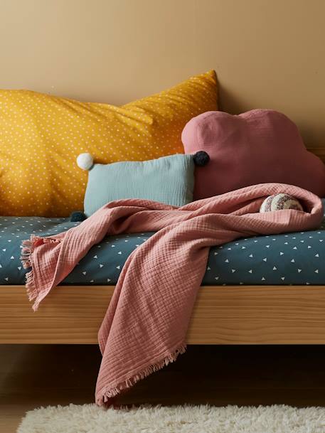 Plaid en gaze de coton bio bleu vert+caramel+rose+taupe - vertbaudet enfant 