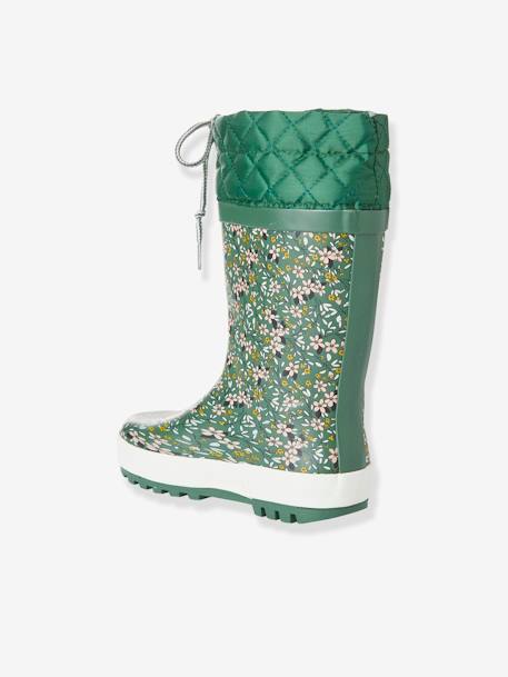 Printed Wellies with Padded Collar for Girls Green/Print - vertbaudet enfant 