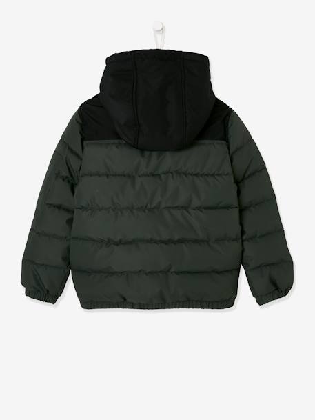 Two-tone Hooded Jacket with Recycled Polyester Padding, for Boys Dark Green+Electric Blue - vertbaudet enfant 