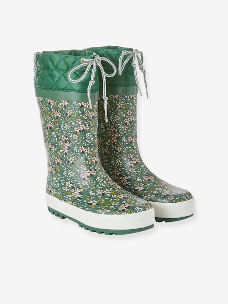 Printed Wellies with Padded Collar for Girls Green/Print - vertbaudet enfant 