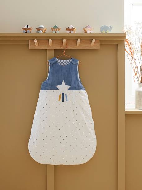Sleeveless Baby Sleep Bag in Cotton Gauze, Pegasus Blue - vertbaudet enfant 
