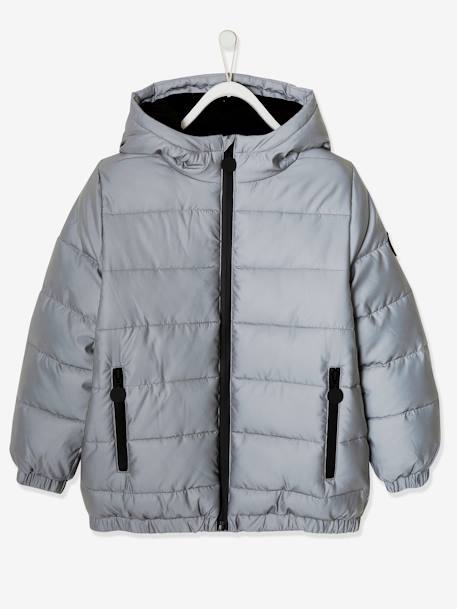 Padded Jacket with Polar Fleece Lined Hood, Reflective Effect & Recycled Fibre Padding for Boys Grey - vertbaudet enfant 