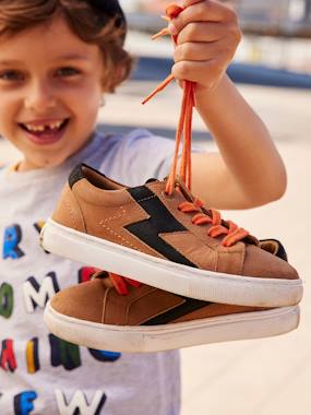 -Leather Trainers with Laces & Zip, for Boys