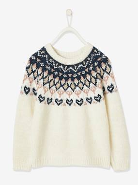 -Jacquard Knit Jumper with Iridescent Motifs for Girls