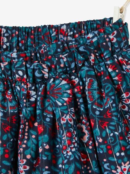 Floral Print Skirt with Shimmery Yarn Details for Girls Dark Blue/Print - vertbaudet enfant 
