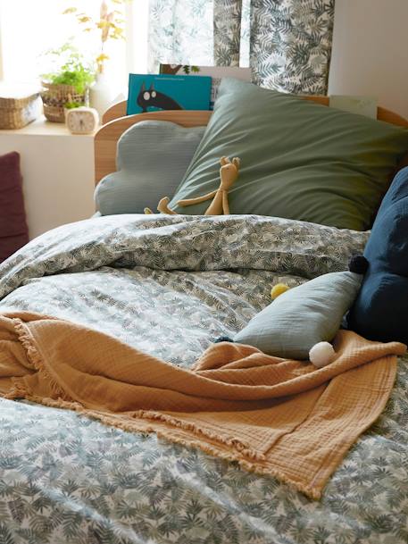 Plaid en gaze de coton bio bleu vert+caramel+rose+taupe - vertbaudet enfant 