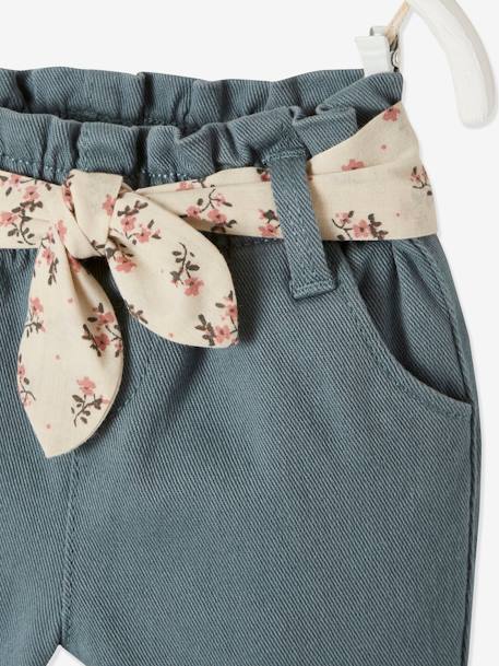 Trousers with Fabric Belt for Babies Green+old rose - vertbaudet enfant 