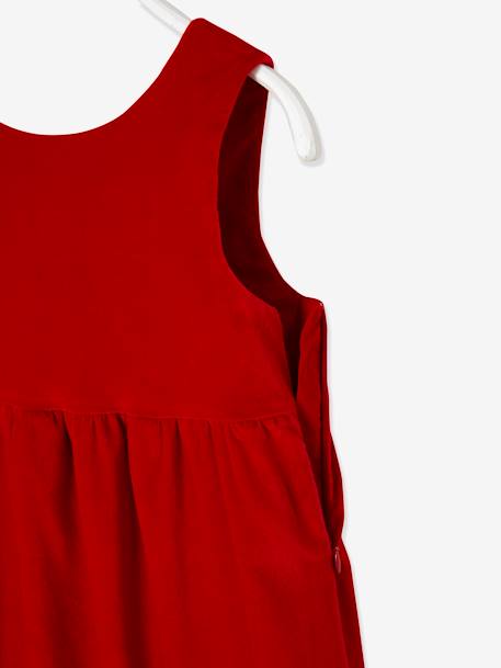 Velour Occasionwear Dress with Bow on the Back, for Girls Dark Red+green - vertbaudet enfant 