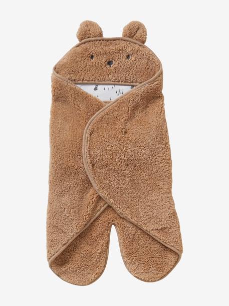 Throw Footmuff for Baby, in Plush Fabric, Lining in Jersey Knit Dark Beige+White - vertbaudet enfant 