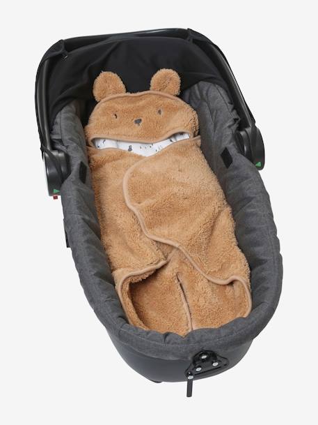 Throw Footmuff for Baby, in Plush Fabric, Lining in Jersey Knit Dark Beige+White - vertbaudet enfant 