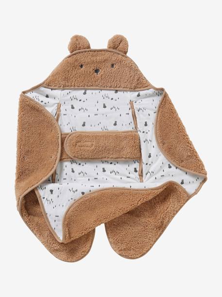 Throw Footmuff for Baby, in Plush Fabric, Lining in Jersey Knit Dark Beige+White - vertbaudet enfant 