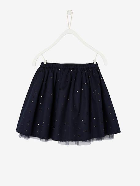 Reversible Occasionwear Skirt with Sequins & Iridescent Dots, for Girls Dark Blue/Print - vertbaudet enfant 
