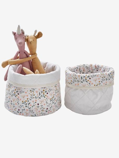 Set of 2 Reversible Baskets, Little Flowers White - vertbaudet enfant 