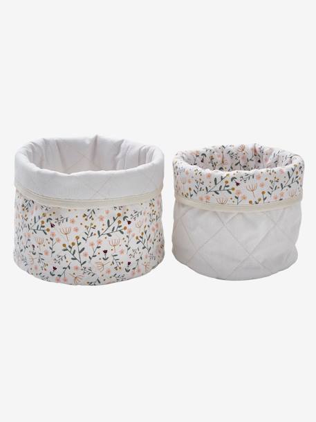 Set of 2 Reversible Baskets, Little Flowers White - vertbaudet enfant 