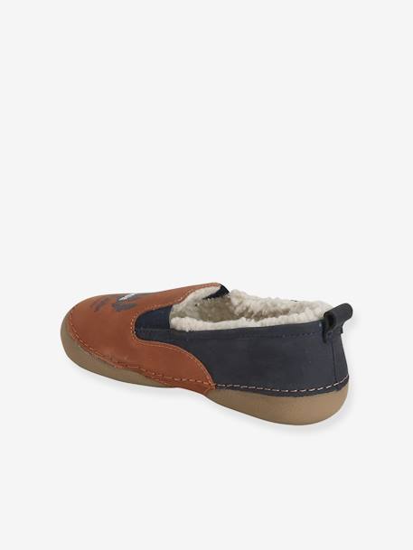 Furry Booties in Leather for Boys Brown - vertbaudet enfant 