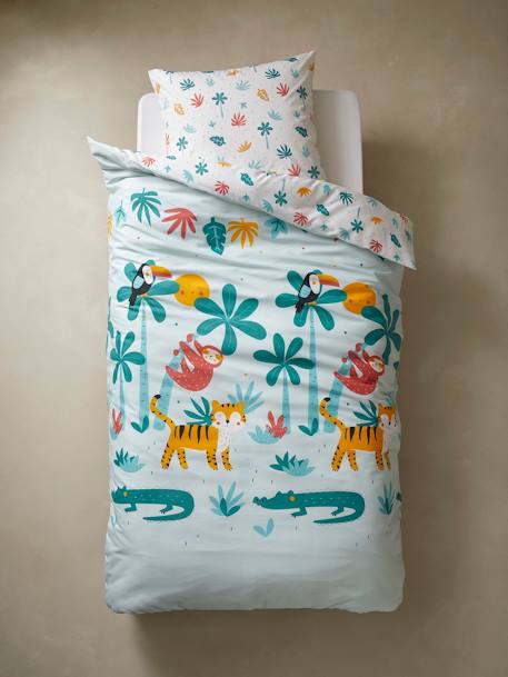 Duvet Cover + Pillowcase Set for Children, Crocodile Theme White - vertbaudet enfant 