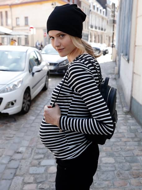 Long-Sleeved Maternity Top Black Stripes+White Stripes - vertbaudet enfant 