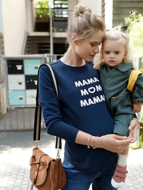 Maternity & Nursing Special Fleece Sweatshirt with Message Dark Blue - vertbaudet enfant 
