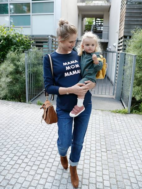 Maternity & Nursing Special Fleece Sweatshirt with Message Dark Blue+GREEN DARK SOLID WITH DESIGN - vertbaudet enfant 