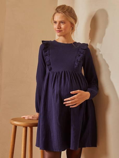 Cotton Gauze Dress, Maternity & Nursing Special Dark Blue - vertbaudet enfant 