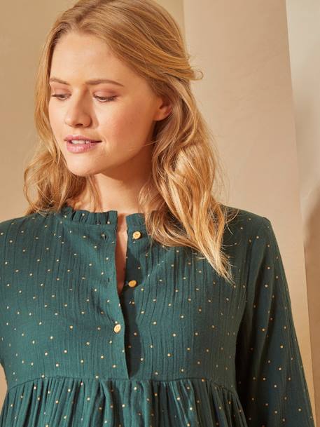 Robe imprimée gaze de coton grossesse et allaitement VERT - same as swatch AH20-3 - vertbaudet enfant 