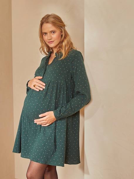 Robe imprimée gaze de coton grossesse et allaitement VERT - same as swatch AH20-3 - vertbaudet enfant 