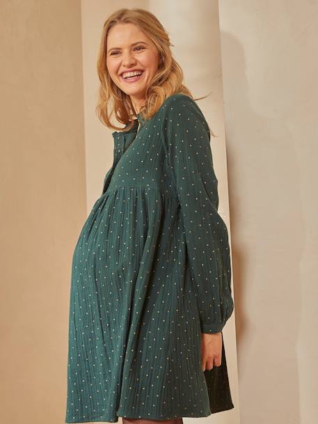 Robe imprimée gaze de coton grossesse et allaitement VERT - same as swatch AH20-3 - vertbaudet enfant 